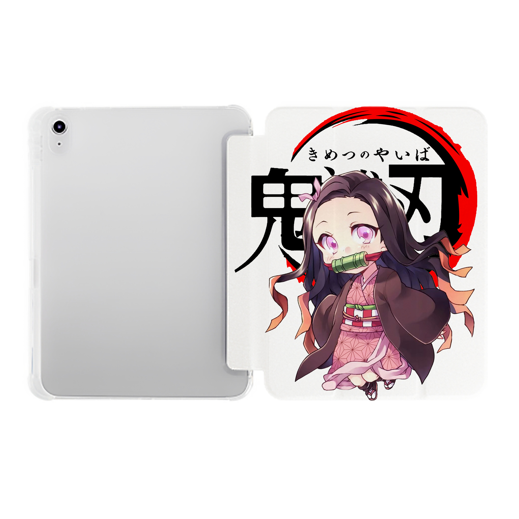 （画像用） 鬼滅の刃（きめつのやいば）竈門 禰󠄀豆子／かまど ねずこ Kamado Nezuko IPad ケース ペン収納付き 三つ折りスタンド PUレザー×シリコン 対応機種9.5/10.5/10.9インチ